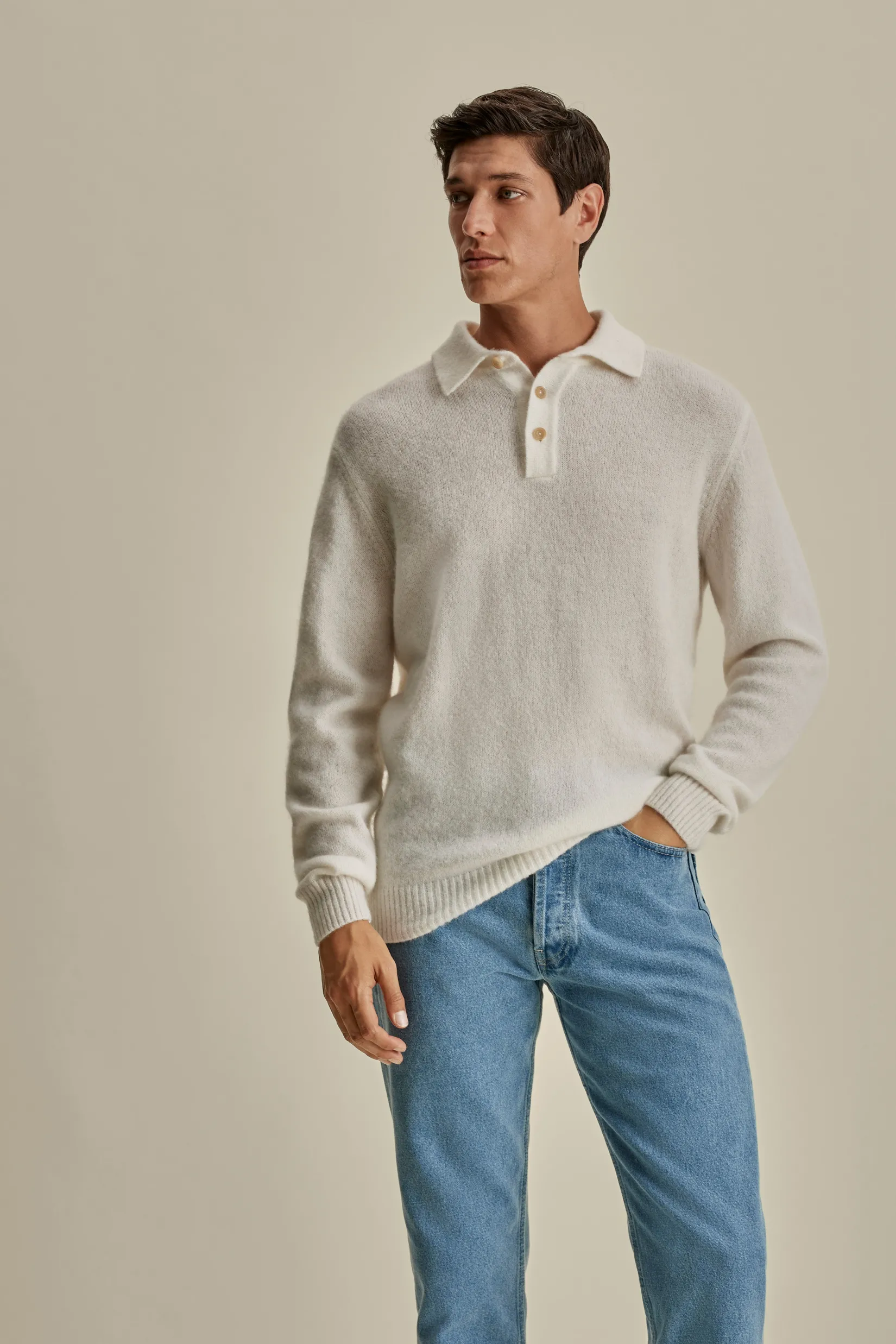 Outlet Brushed Cashmere Silk Long Sleeve Polo Shirt T-Shirts & Polos