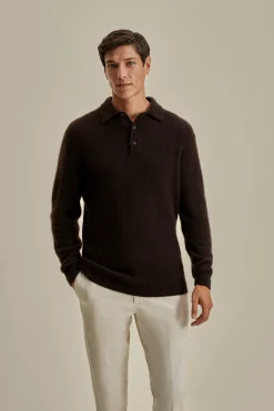 Clearance Brushed Cashmere Silk Long Sleeve Polo Shirt T-Shirts & Polos|Knitwear