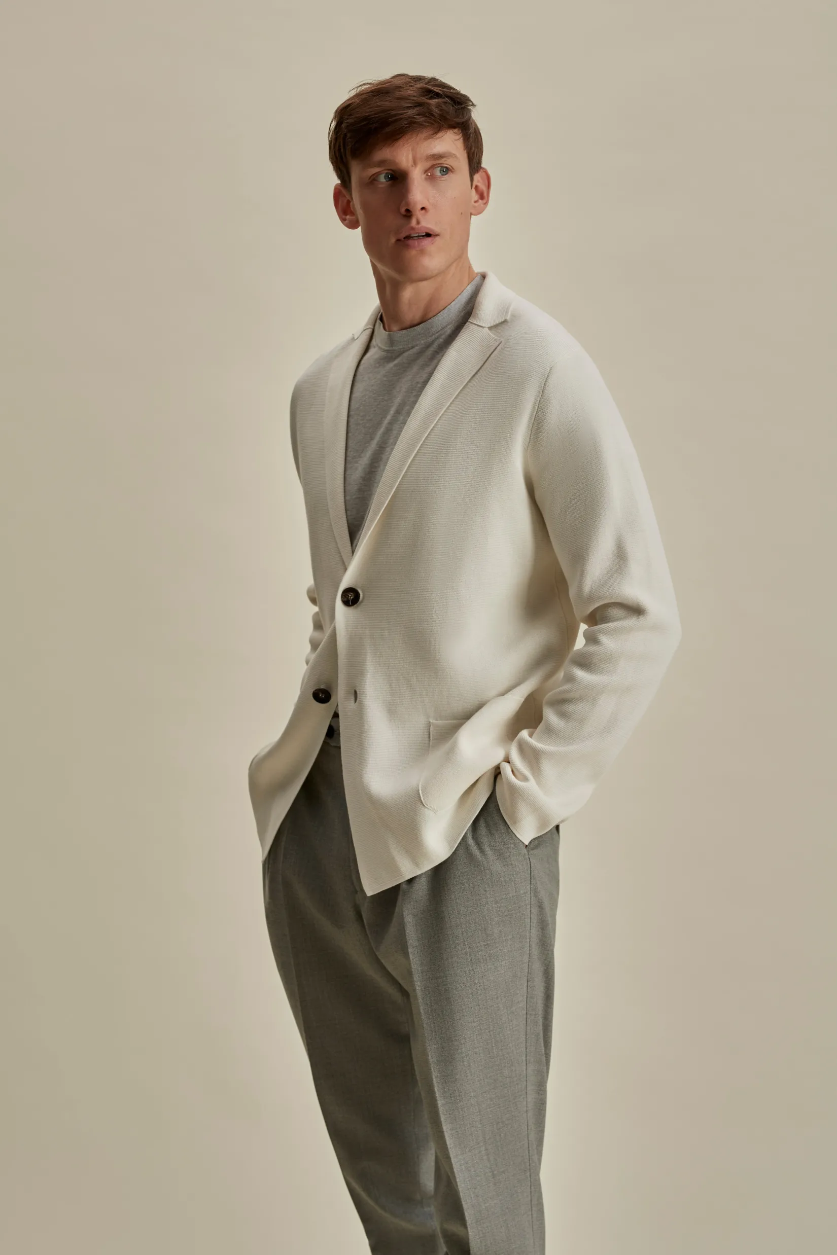 Crepe Cotton Single Breasted Knitted Blazer Knitwear