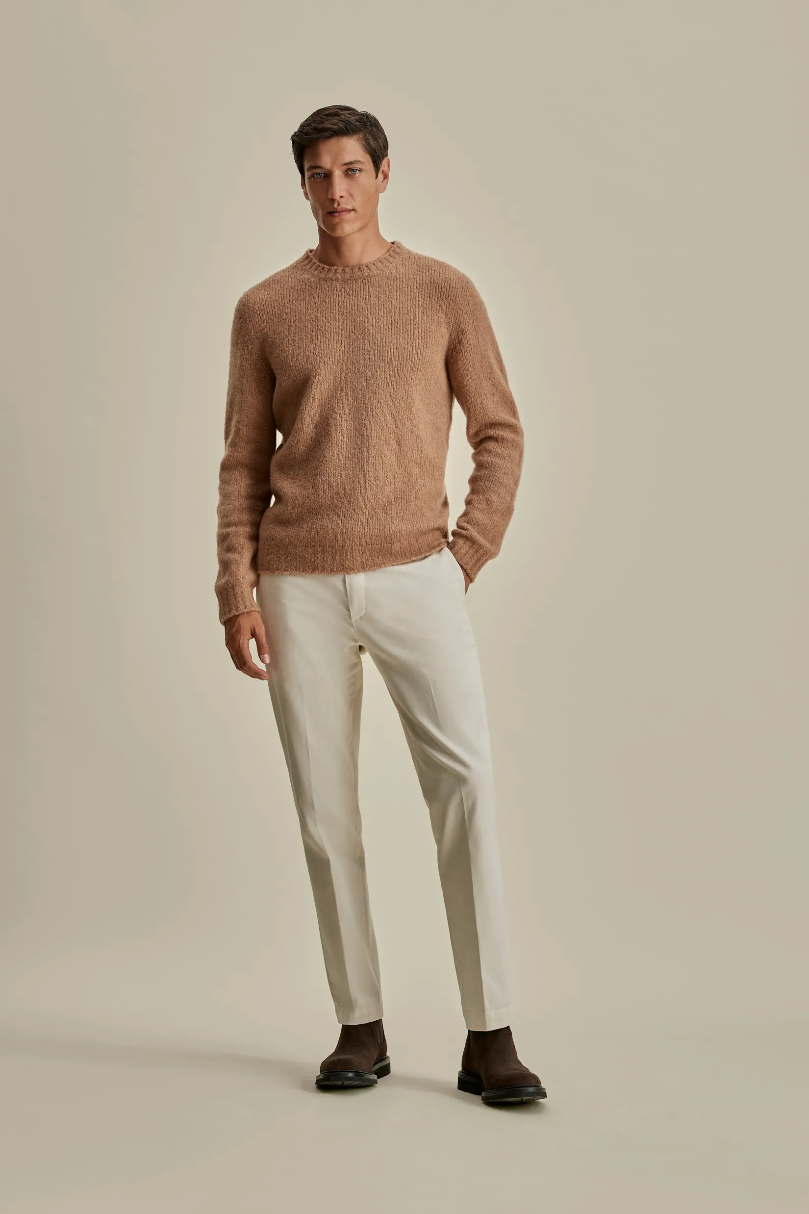 Felted Wool Cashmere Crew Neck Sweater Knitwear