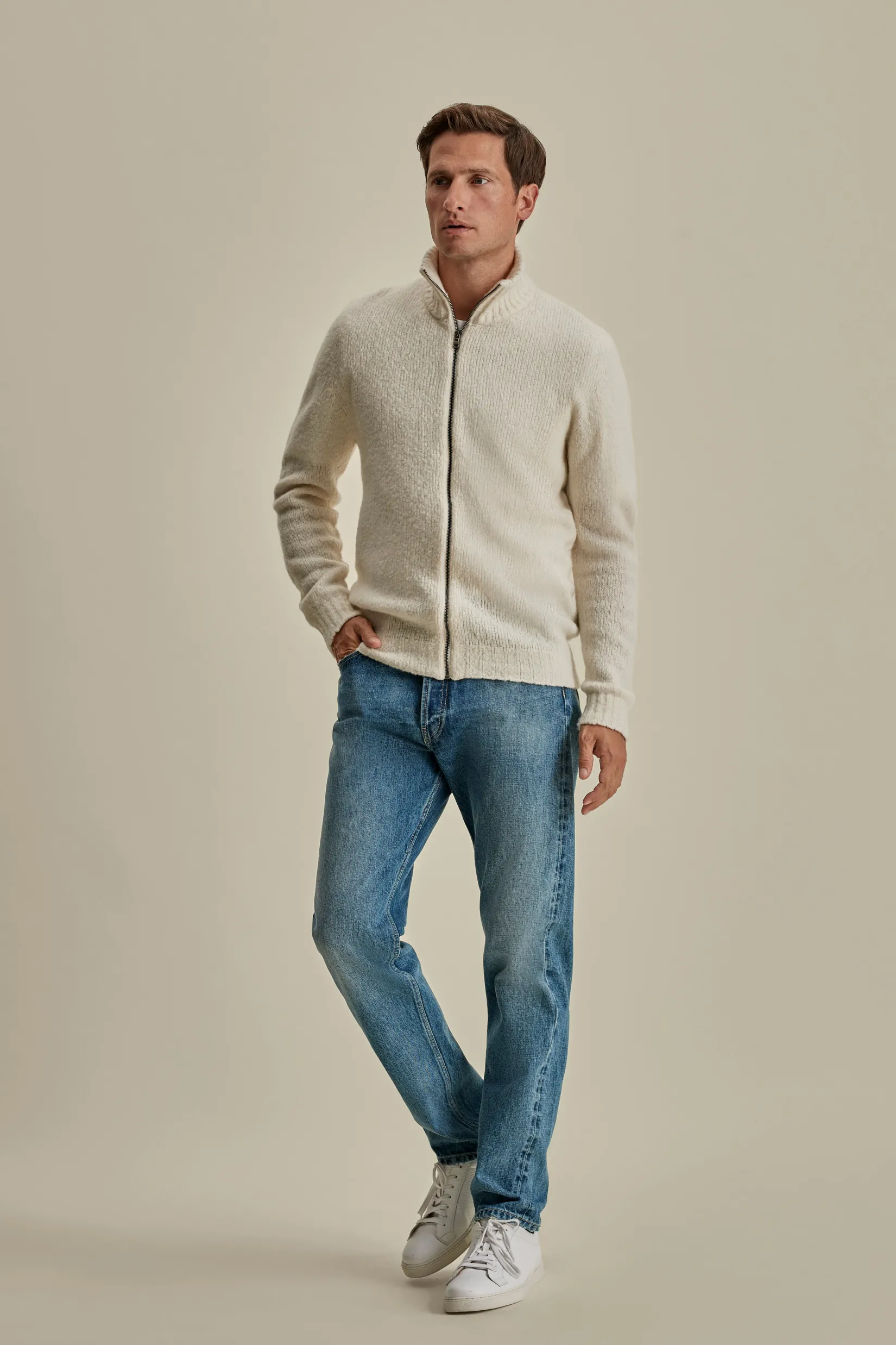 Sale Felted Wool Cashmere Zip-Through Sweater Knitwear