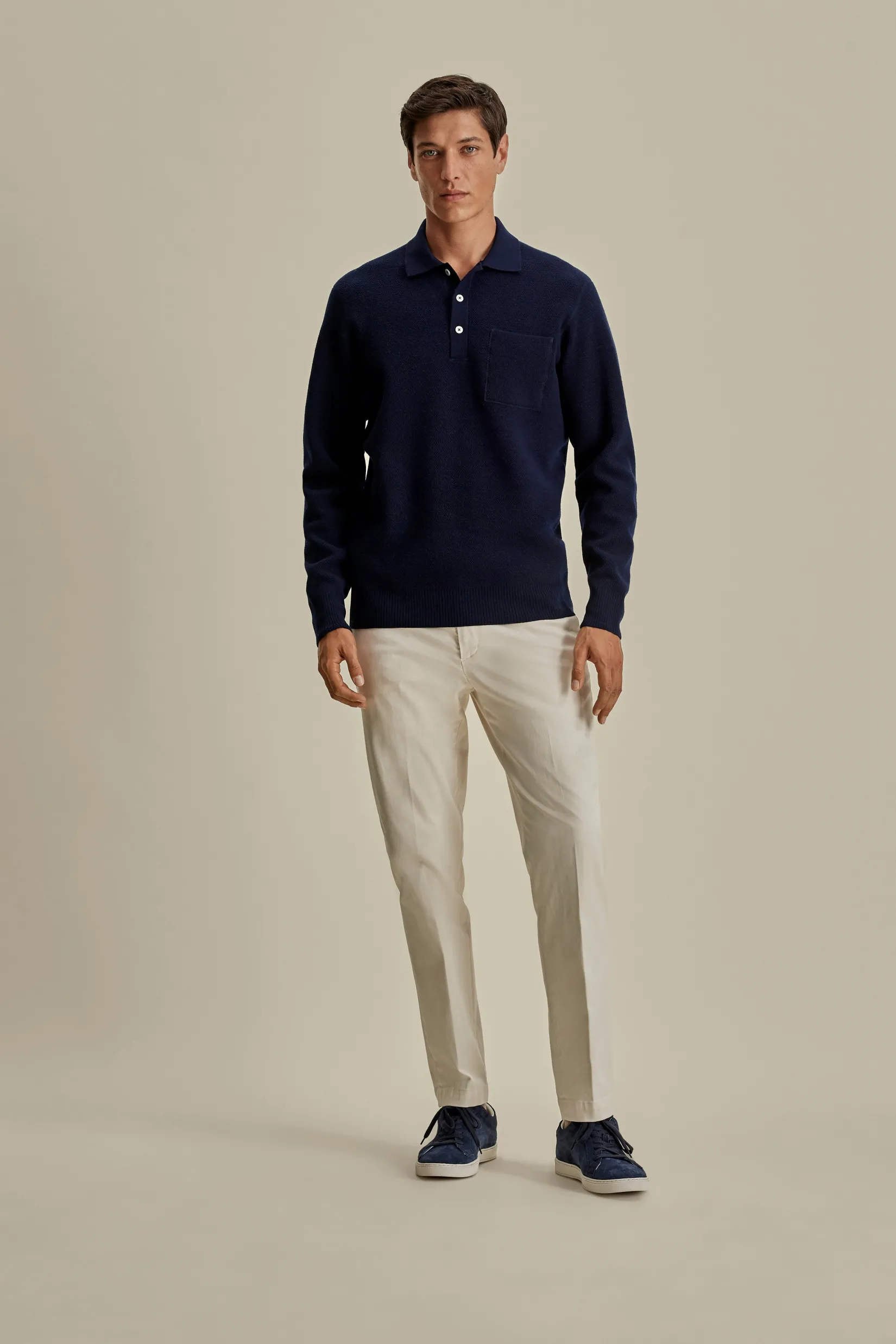 Outlet Japanese Wool Long Sleeve Polo Shirt T-Shirts & Polos