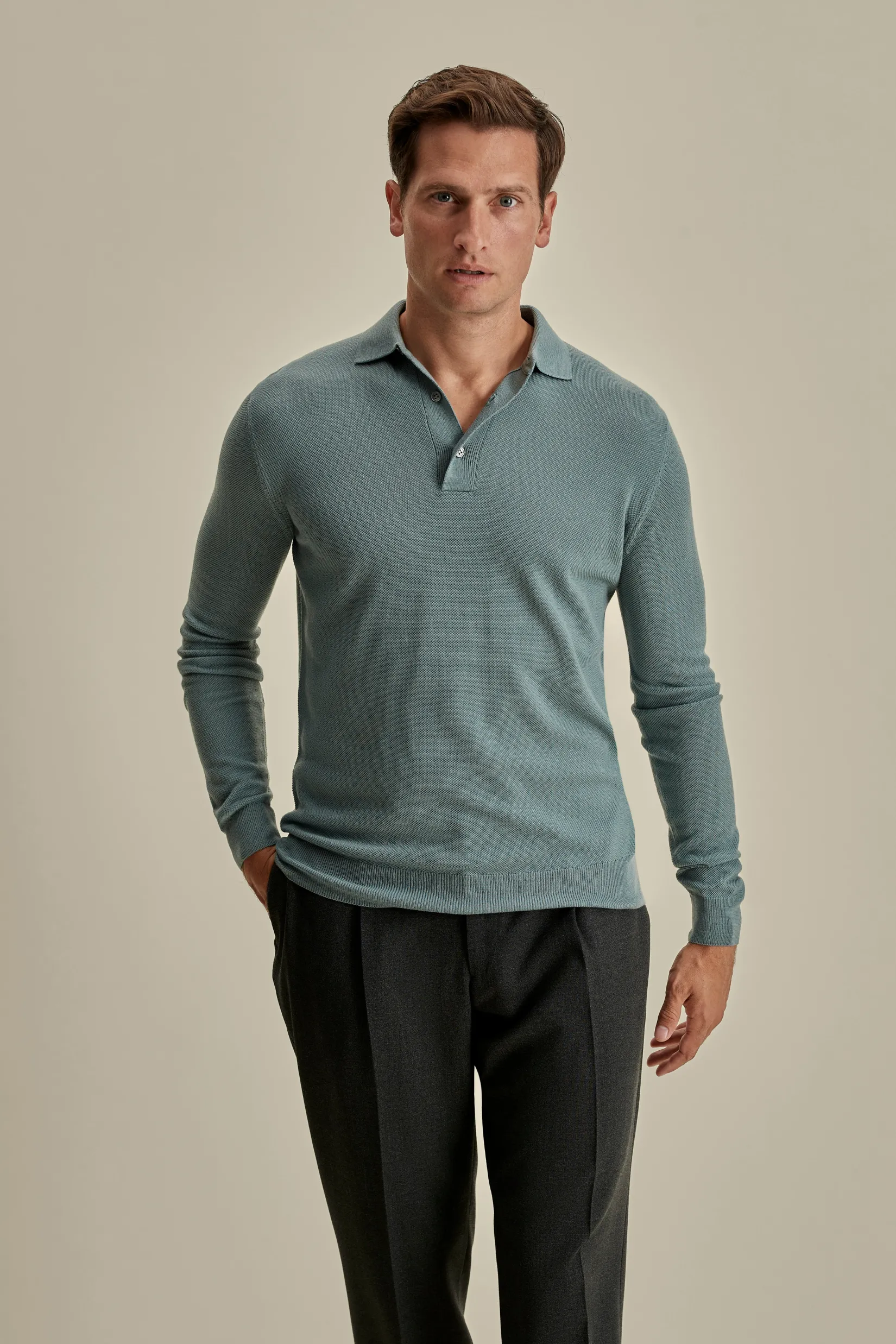 Online Knitted Merino Wool Long Sleeve Polo Shirt T-Shirts & Polos|Knitwear