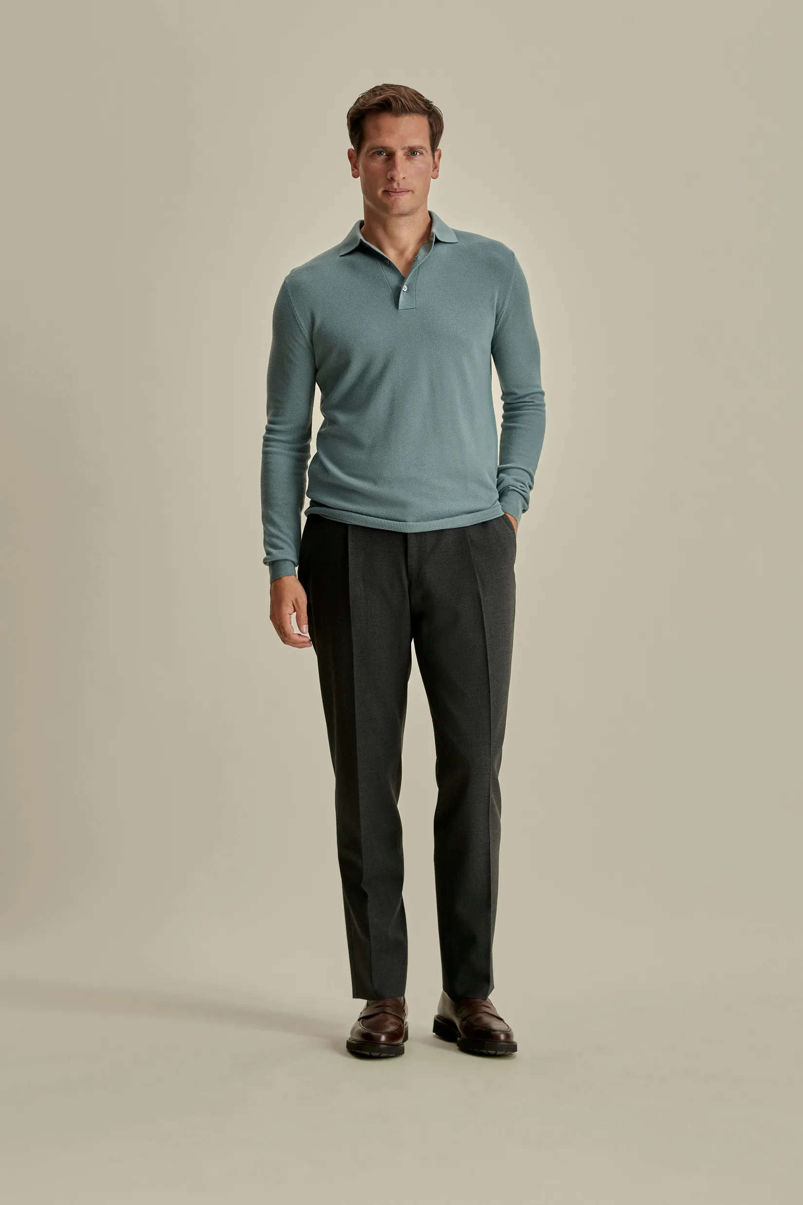Online Knitted Merino Wool Long Sleeve Polo Shirt T-Shirts & Polos|Knitwear