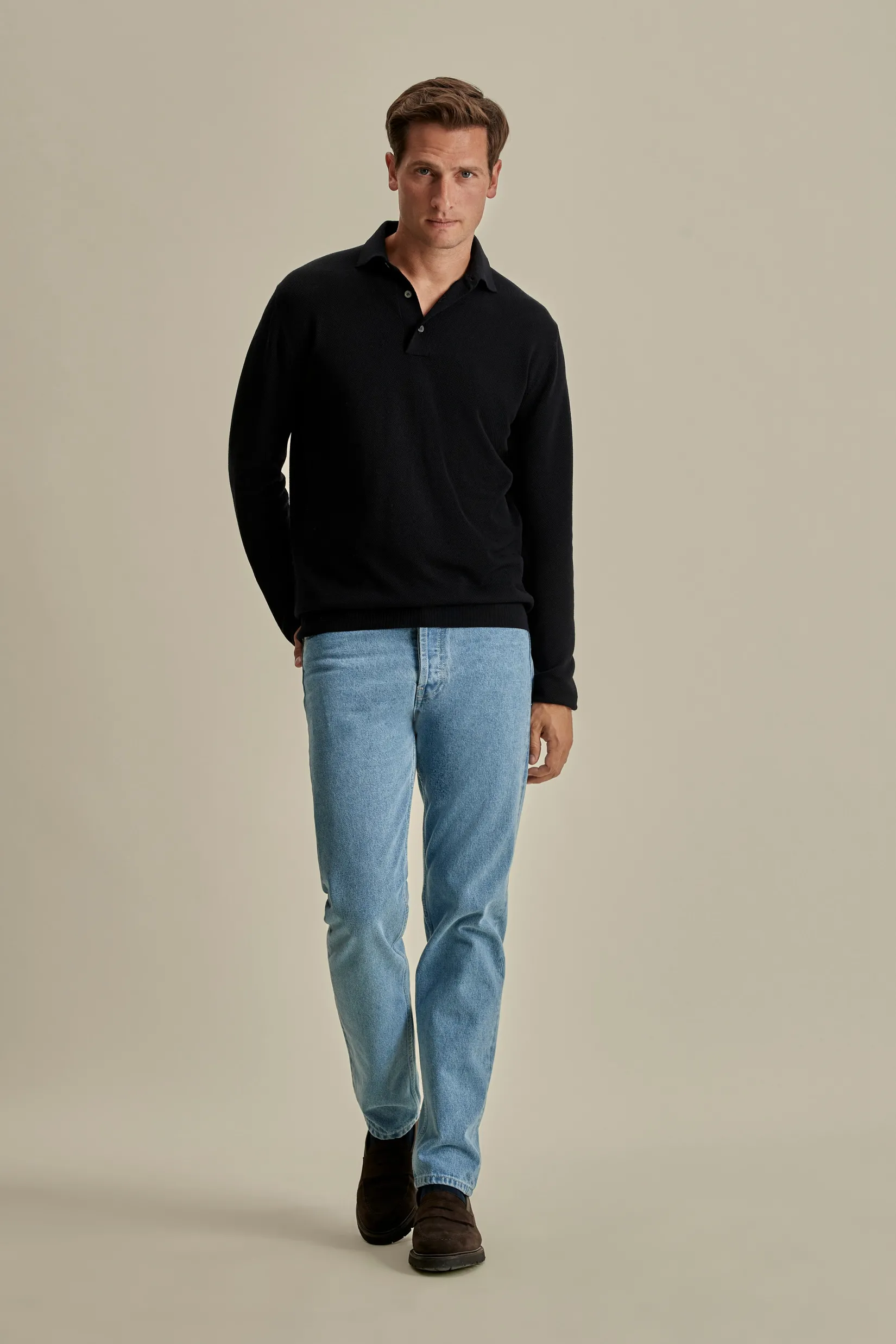 Online Knitted Merino Wool Long Sleeve Polo Shirt T-Shirts & Polos|Knitwear