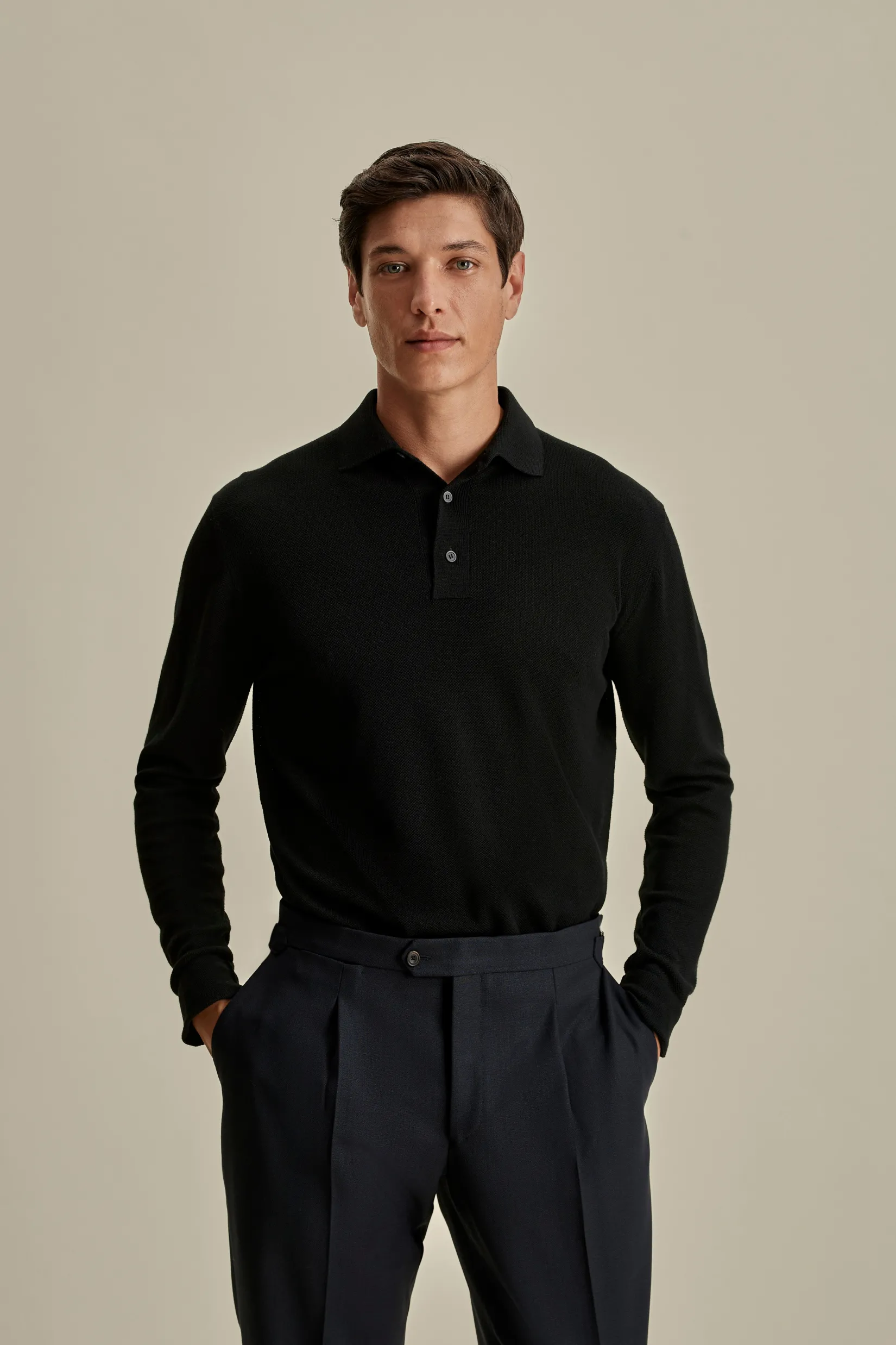 Hot Knitted Merino Wool Long Sleeve Polo Shirt T-Shirts & Polos|Knitwear