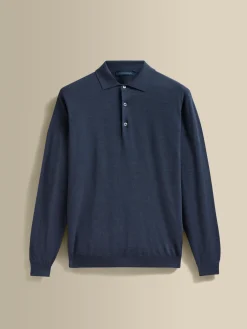Merino Wool Fine Gauge Long Sleeve Polo Shirt T-Shirts & Polos|Knitwear