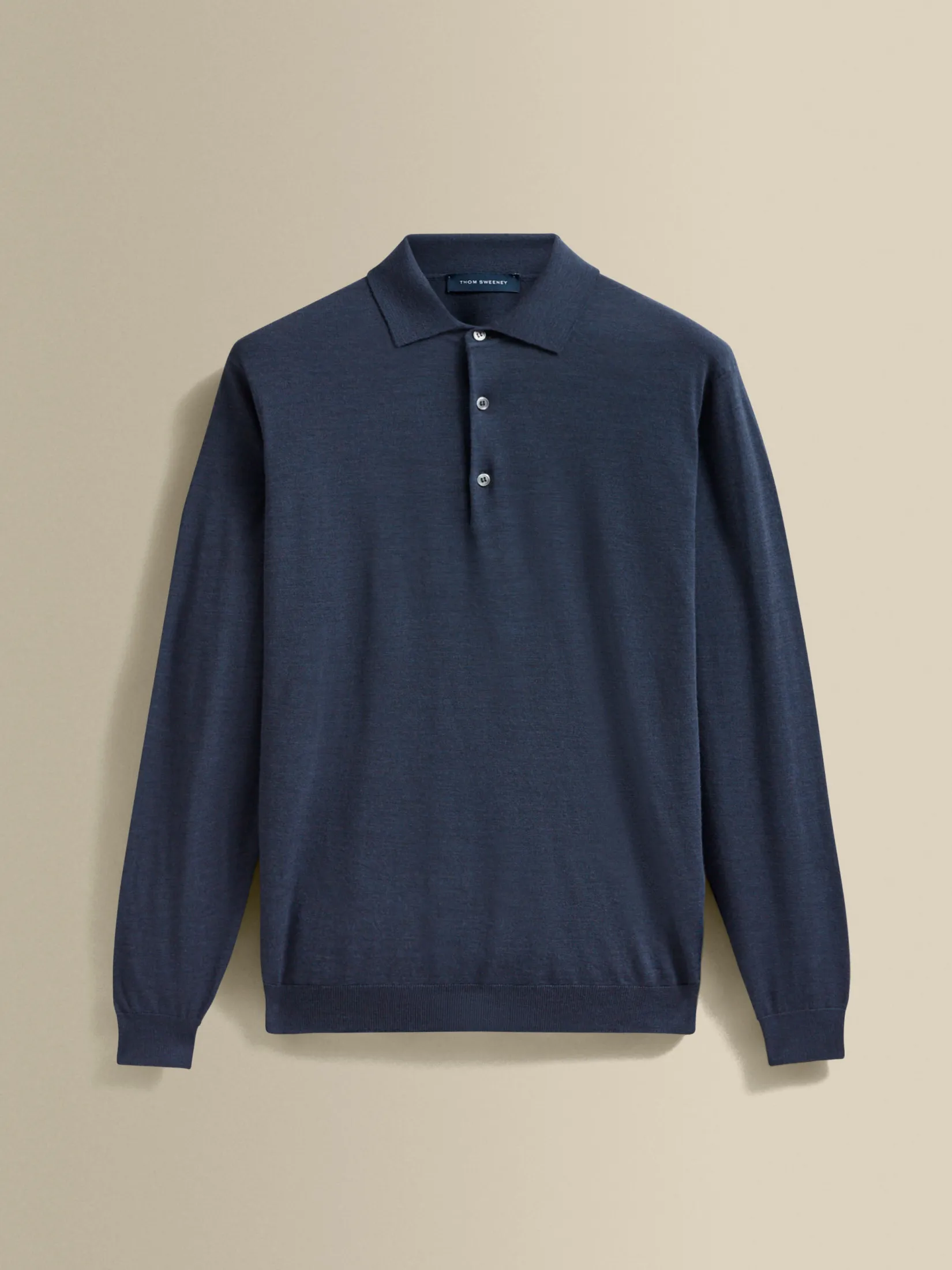 Merino Wool Fine Gauge Long Sleeve Polo Shirt T-Shirts & Polos|Knitwear