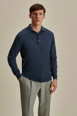 Merino Wool Fine Gauge Long Sleeve Polo Shirt T-Shirts & Polos|Knitwear