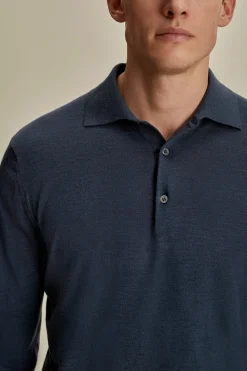 Merino Wool Fine Gauge Long Sleeve Polo Shirt T-Shirts & Polos|Knitwear