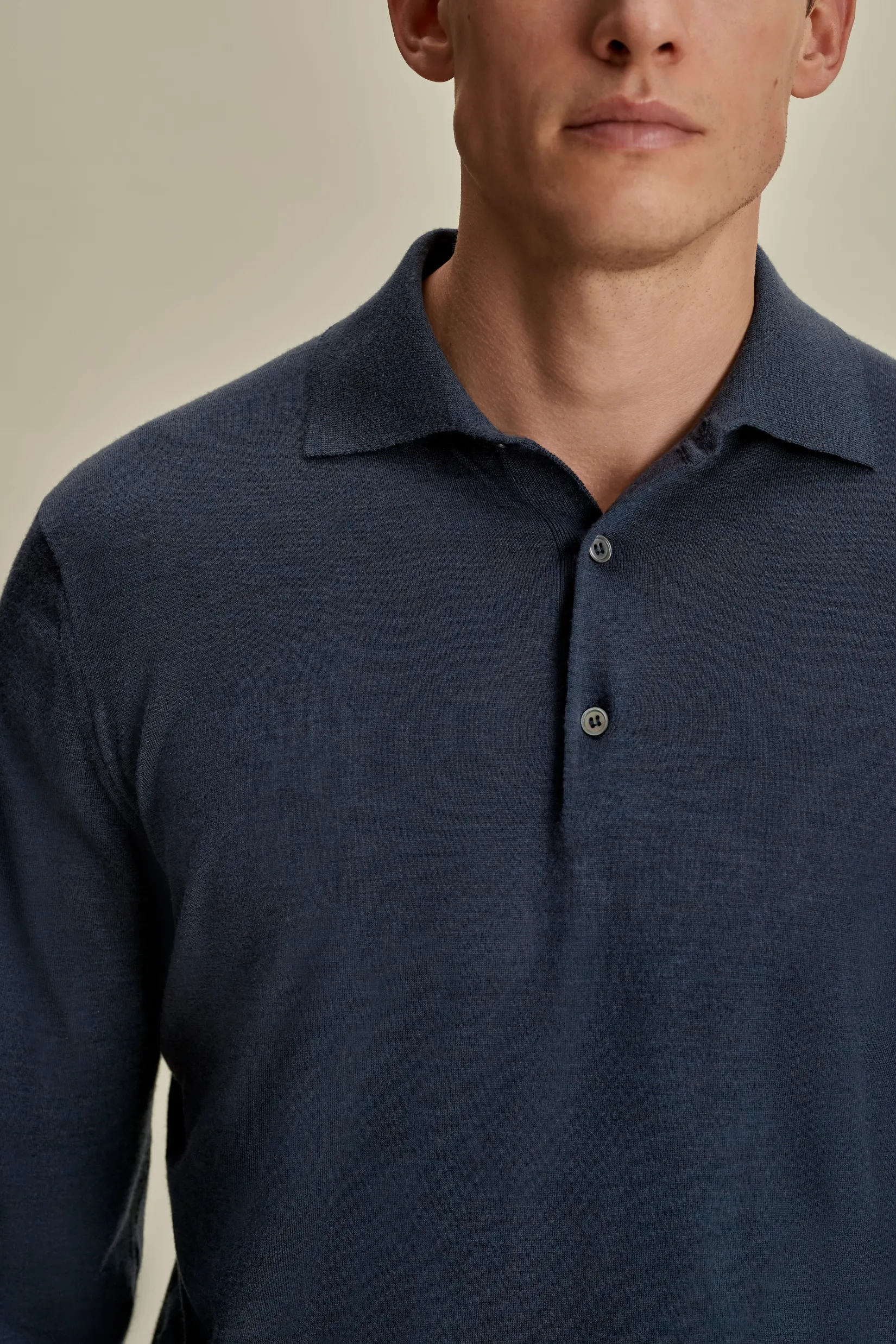 Merino Wool Fine Gauge Long Sleeve Polo Shirt T-Shirts & Polos|Knitwear