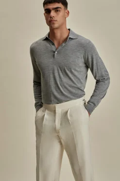Discount Merino Wool Fine Gauge Long Sleeve Polo Shirt T-Shirts & Polos|Knitwear