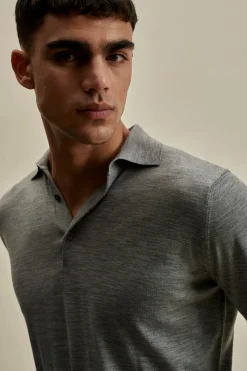Discount Merino Wool Fine Gauge Long Sleeve Polo Shirt T-Shirts & Polos|Knitwear