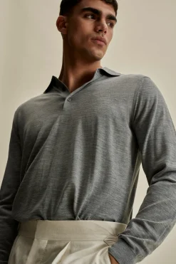 Discount Merino Wool Fine Gauge Long Sleeve Polo Shirt T-Shirts & Polos|Knitwear