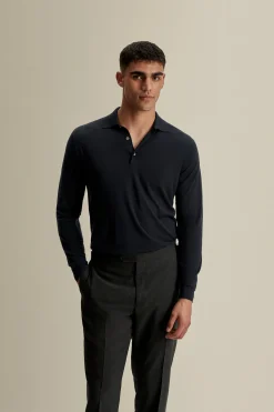 Hot Merino Wool Fine Gauge Long Sleeve Polo Shirt T-Shirts & Polos|Knitwear