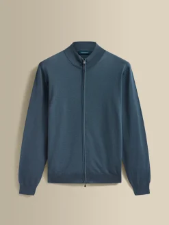 Discount Merino Wool Zip-Through Mock Neck Knit Knitwear