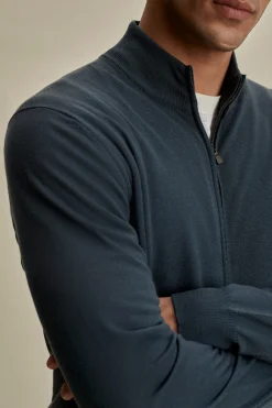 Discount Merino Wool Zip-Through Mock Neck Knit Knitwear