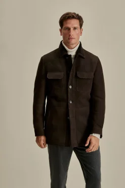 Online Suede Shearling Button Through Jacket Outerwear