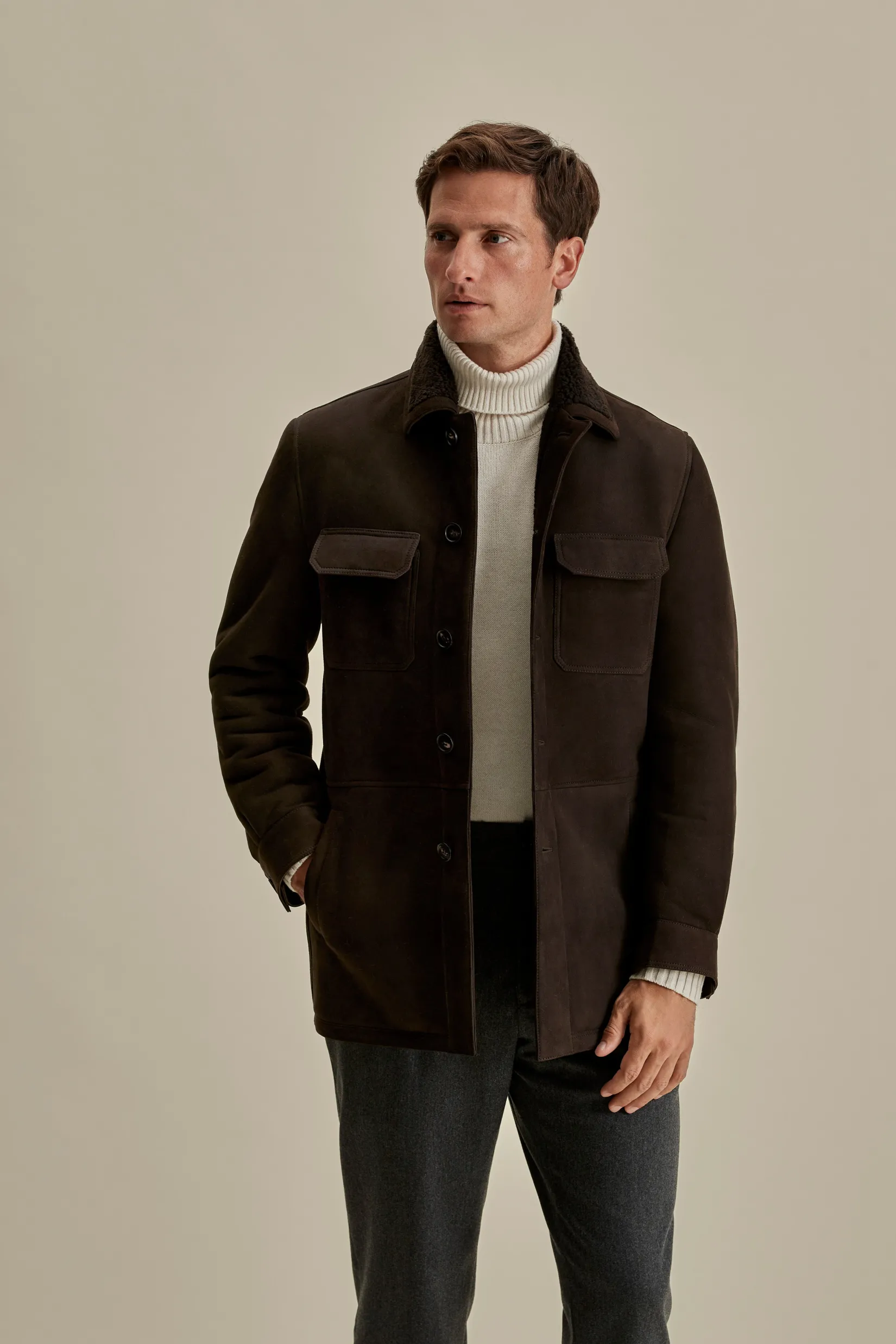 Online Suede Shearling Button Through Jacket Outerwear