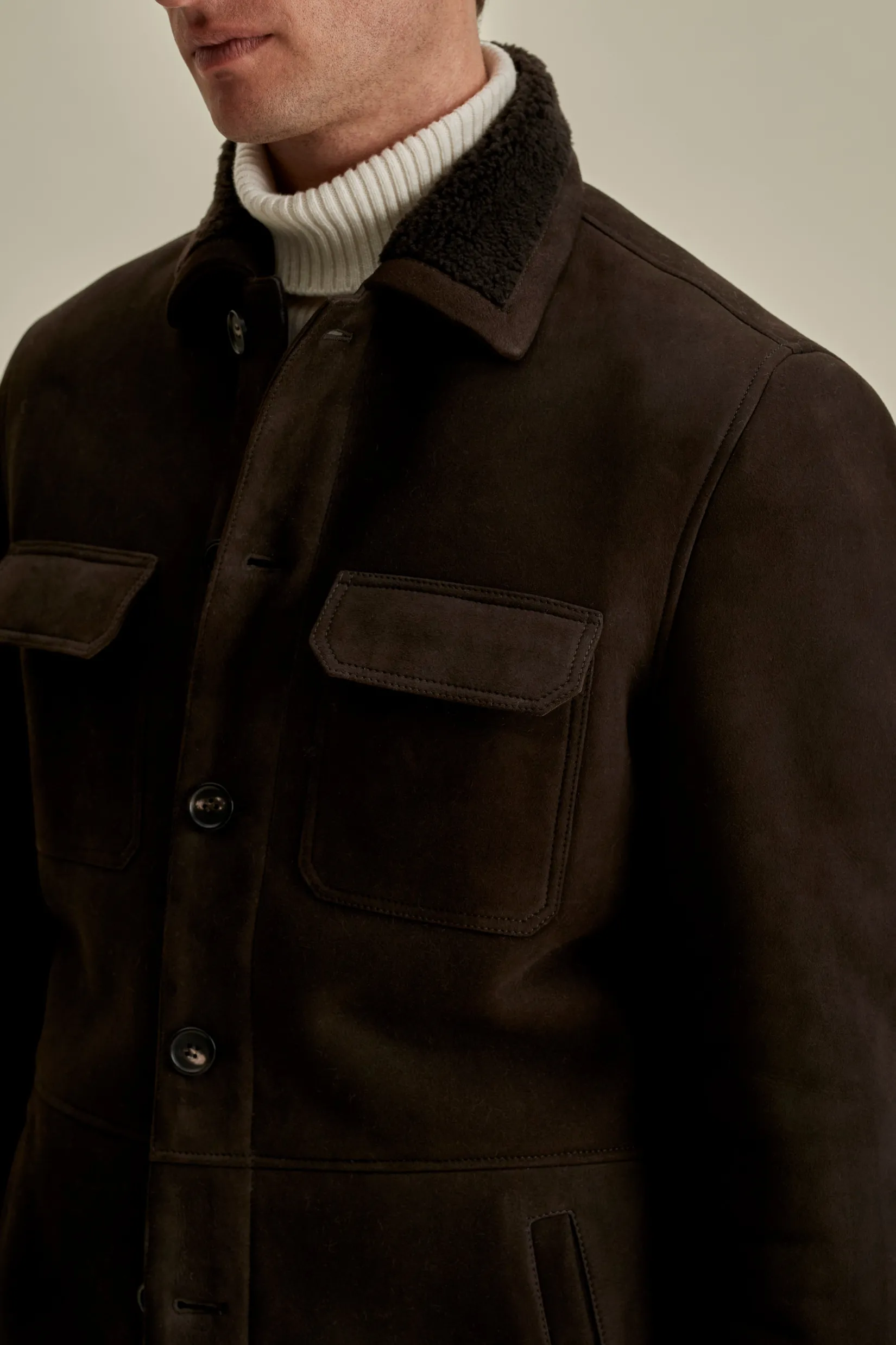 Online Suede Shearling Button Through Jacket Outerwear
