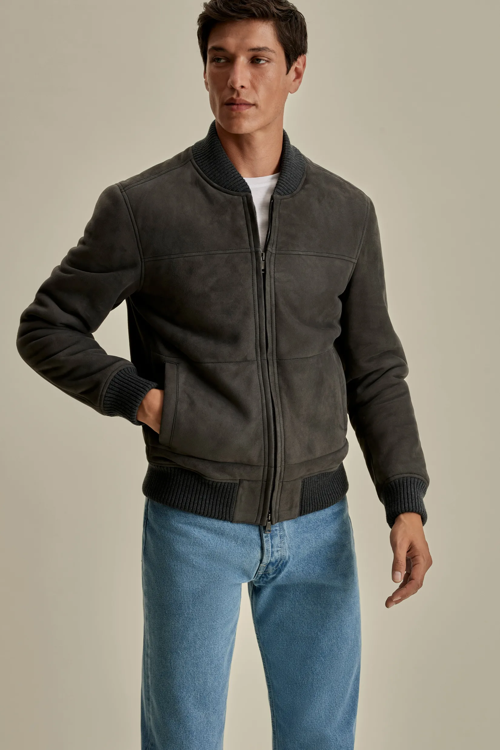 New Suede Sheepskin Bomber Jacket Outerwear