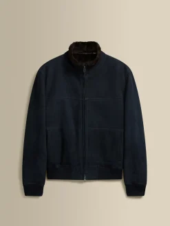 Sale Suede Sheepskin Mock Collar Bomber Jacket Outerwear