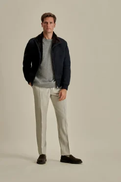 Sale Suede Sheepskin Mock Collar Bomber Jacket Outerwear