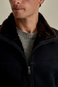 Sale Suede Sheepskin Mock Collar Bomber Jacket Outerwear