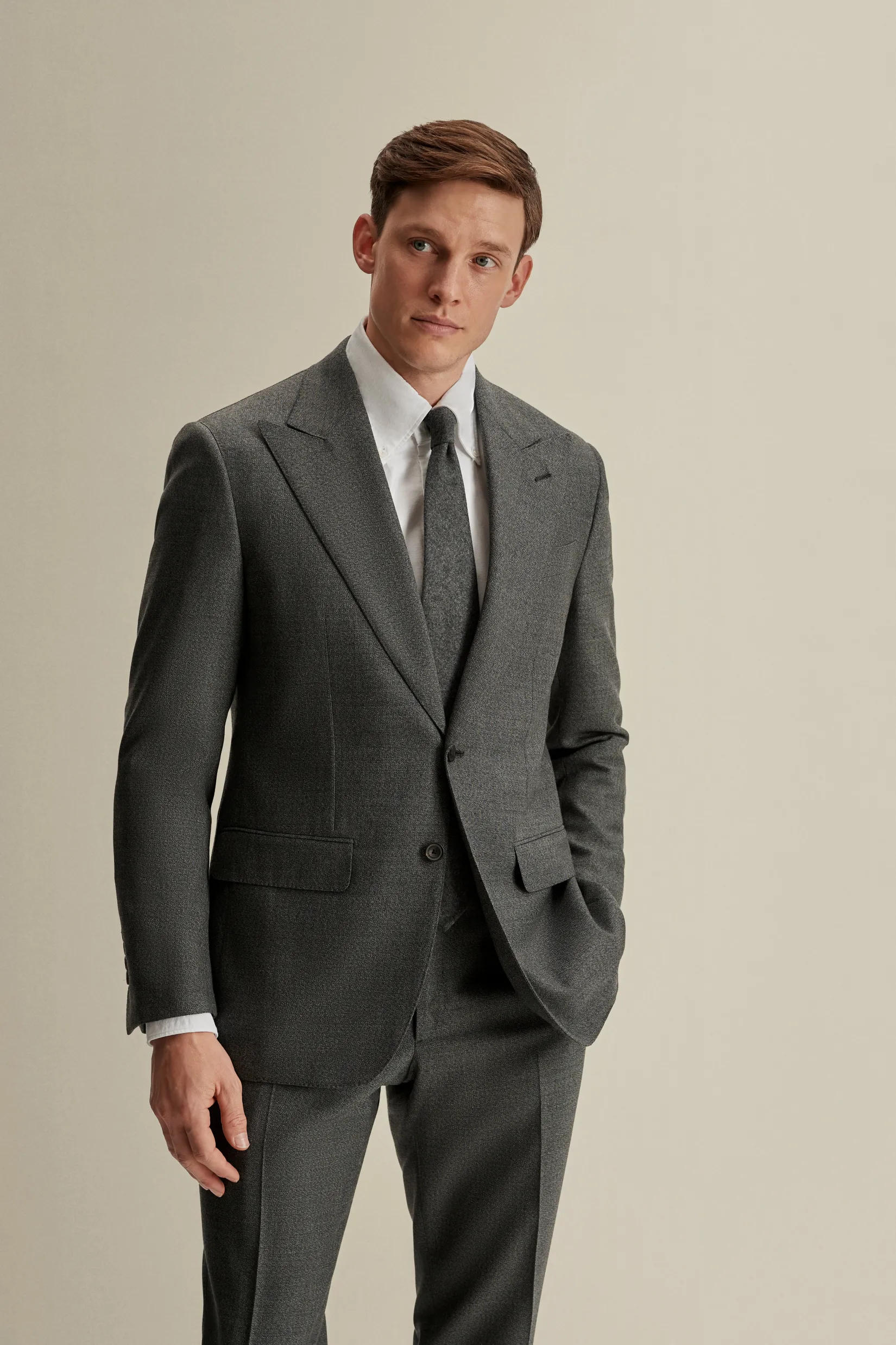 Outlet Wool Single Breasted Wide Peak Lapel Suit Tailoring